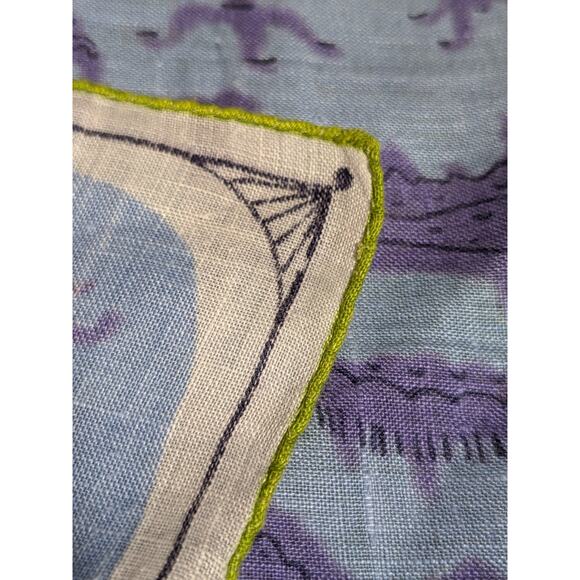Vtg 1950s Designer Tammis Keefe Linen Rolled Edge Hankie Purple Lime Chaise - Picture 5 of 7